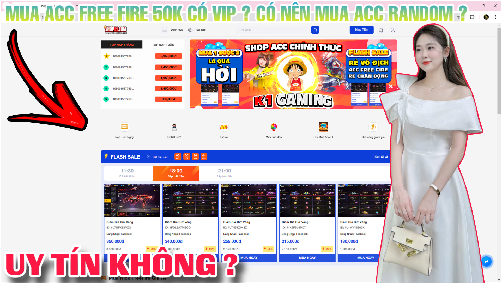 Sự Thật Về Shop K1 Gaming Là Gì ? Thử Dùng 50K Mua Acc Free Fire Shop K1 Có Uy Tín Không ?